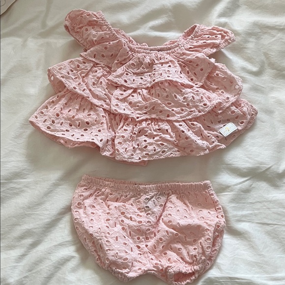 7 For All Mankind Pink Eyelet Ruffle Diaper Cover Set - Picture 1 of 4